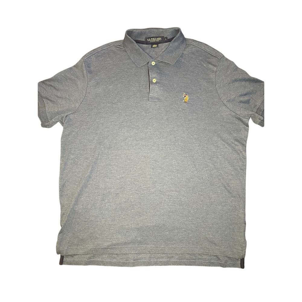 U.S. Polo Assn Luxury Feel Gray Polo Shirt Mens L Short Sleeve Embroidered Logo